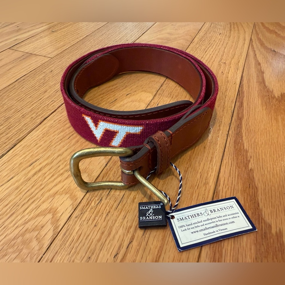 Smathers & Branson embroidered leather Virginia Tech belt size 32 college
